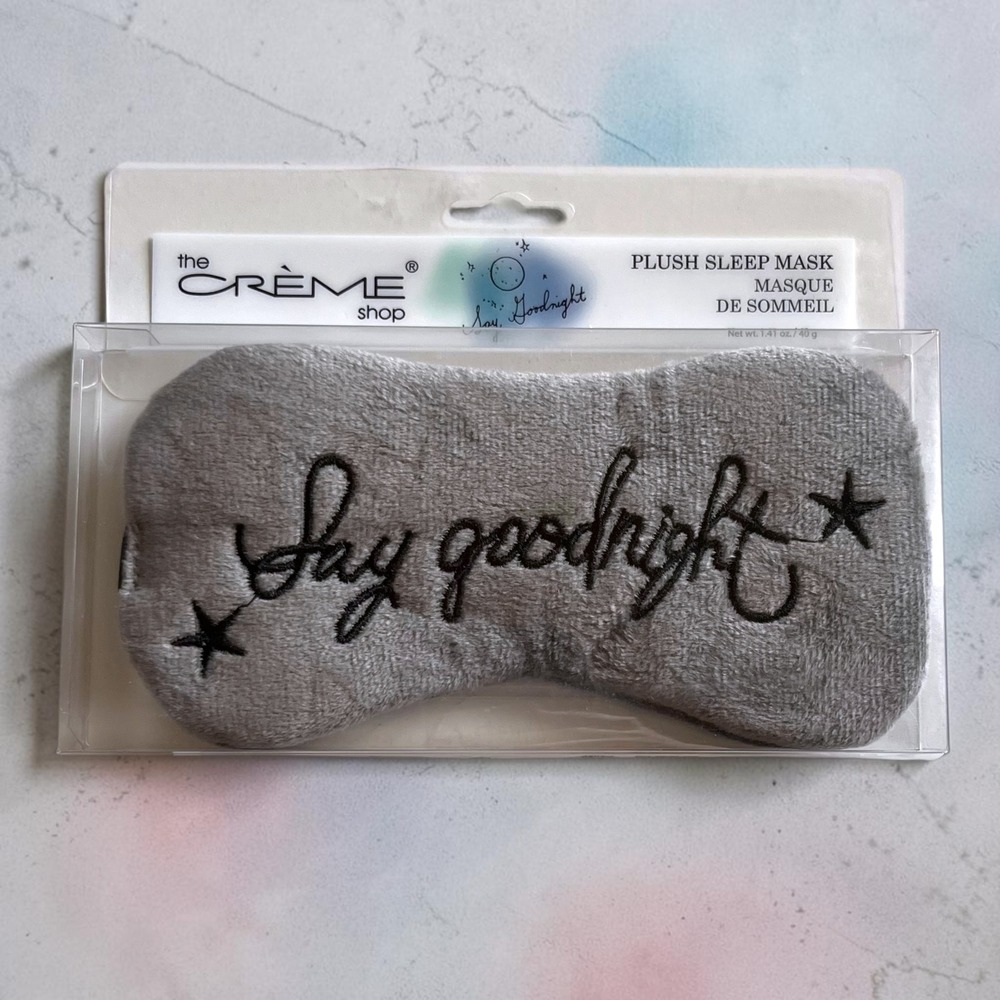The Creme Shop Plush Sleep Mask Grey Say Goodnight Embroidered Eye Mask NIB
